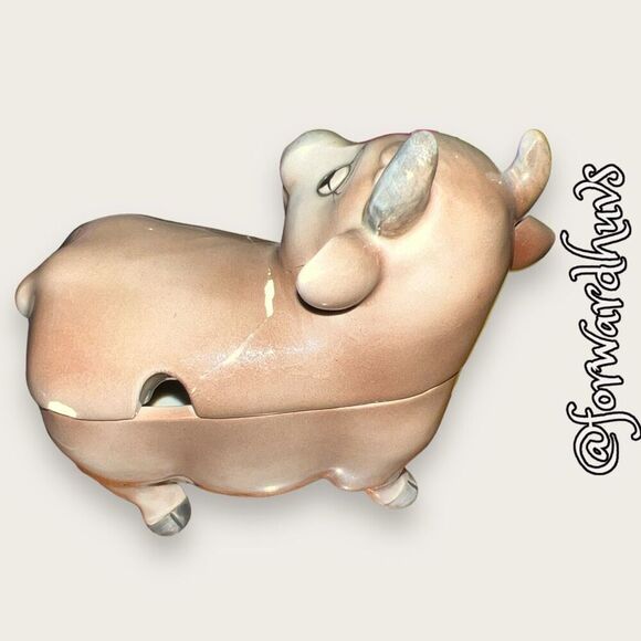 Vintage Gray Bull Sugar Jar With Lid - REPAIRED - Damaged - Picture 2 of 12